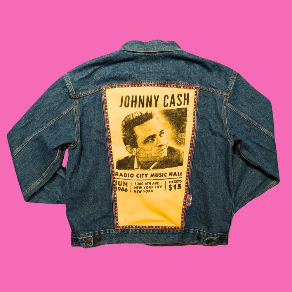 Johnny Cash Upcycled Denim Jacket Size XL